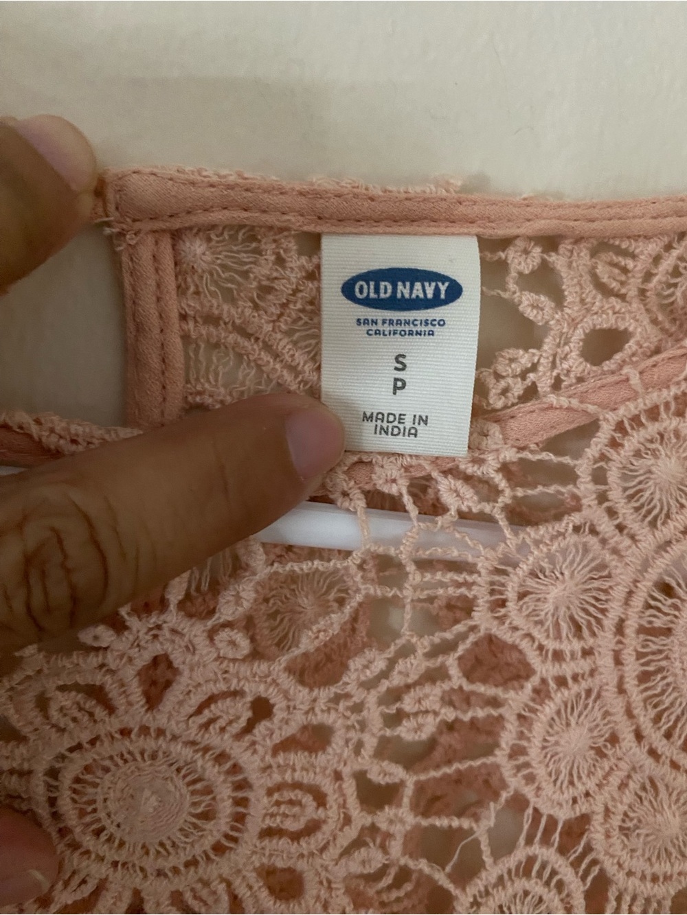 Old Navy Peach Crochet Yoke Short Sleeve Flowy Blouse oversized - Picture 3 of 7